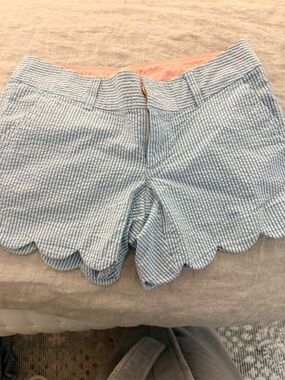 Lilly Pulitzer Light Blue Seersucker Scalloped Hem High Waist Shorts